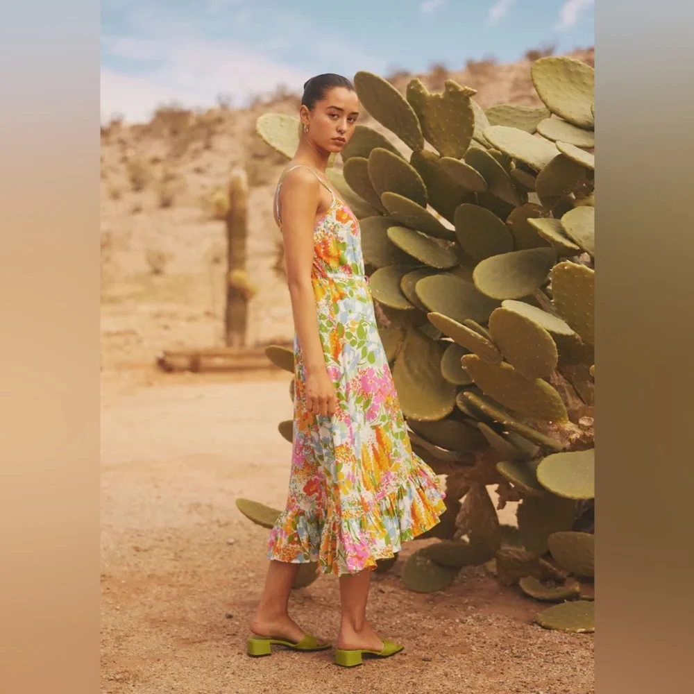 Rails Frida Day Garden Floral‎ High Low Sleeveless Midi Dress Colorful Vacation - Picture 6 of 15